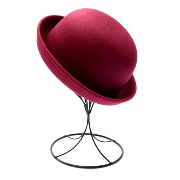 Dark Red Round Dome Top Stiff Brim Derby Bowler Hat NEW - Picture 1 of 4